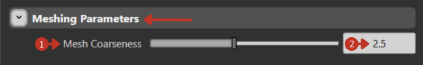 Meshing Parameters interface showing Mesh Coarseness slider set to 2.5