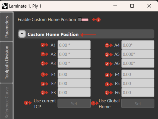 Home Position interface showing Set Current and Go Home buttons