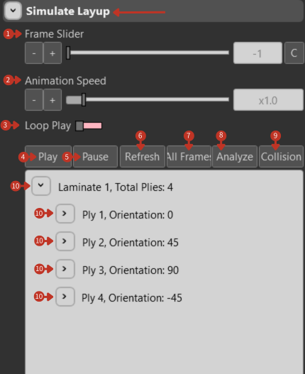 Simulate Layup interface with Frame Slider, Animation Speed, and playback controls