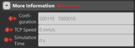 More Information interface showing Configuration codes, TCP Speed, and Simulation Time